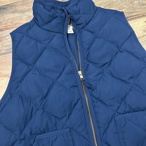 J Crew Puffer Vest Down Feather Quilted Navy Blue Bronze Medium Sleeveless - Picture 2 of 8